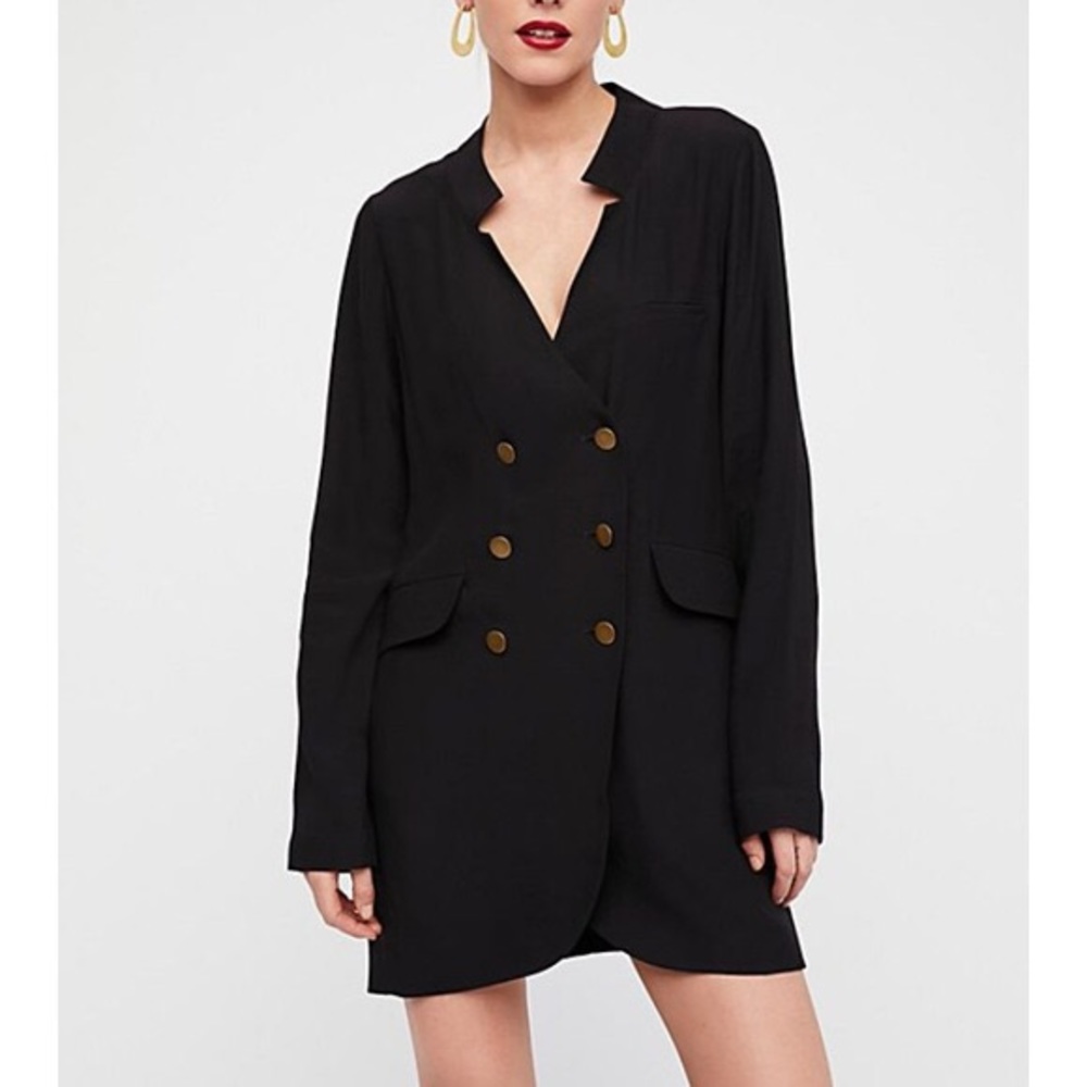 Free People military-style double-breasted button-down blazer jacket in black XS